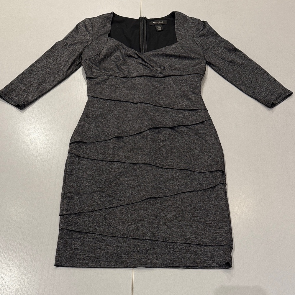 White House Black Market Gray 3/4 Sleeve Dress